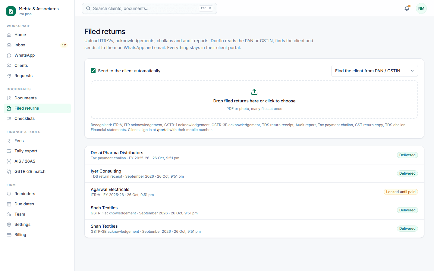 Filed returns uploaded and delivered to clients
